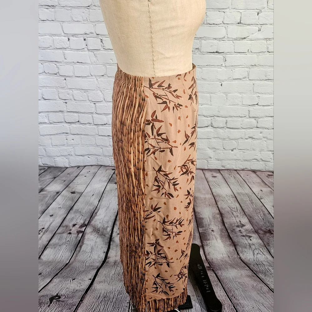 Doncaster NWOT Brown & Tan Bamboo Leaf Rayon & Flax Faux Wrap Skirt Size 18 - Picture 4 of 7